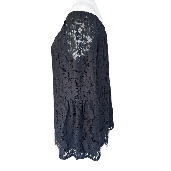 NWT Chaser Womens Black‎ Floral Lace Off Shoulder Bell Sleeve Top Size Medium - Picture 5 of 14